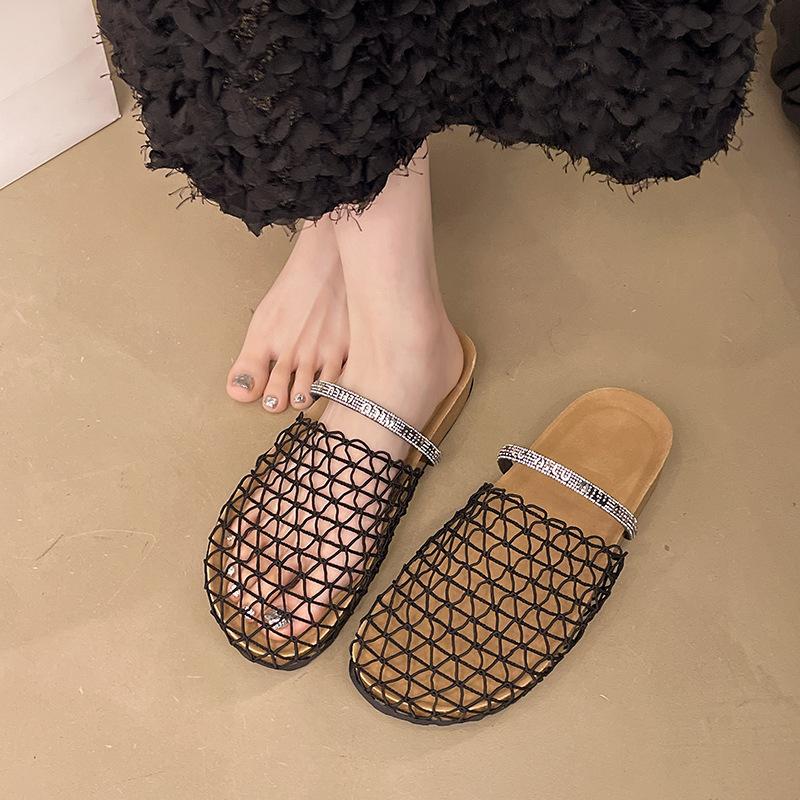 Baotou Mesh Half Slippers Women's Outer Wear 2025 Summer New Thick-soled Roman Hollow Breathable Comfortable Beach Cool Slippers