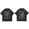 Hip Hop  Streetwear Vintage Washed Black TShirt Eye Graffiti Graphic T Shirt Cotton Unisex Tshirt Men Tops Tee Dope Hipster