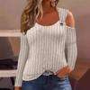 Tops Women’s New Casual V-neck Metal Buckle Pit Strip Long-sleeved T-shirt