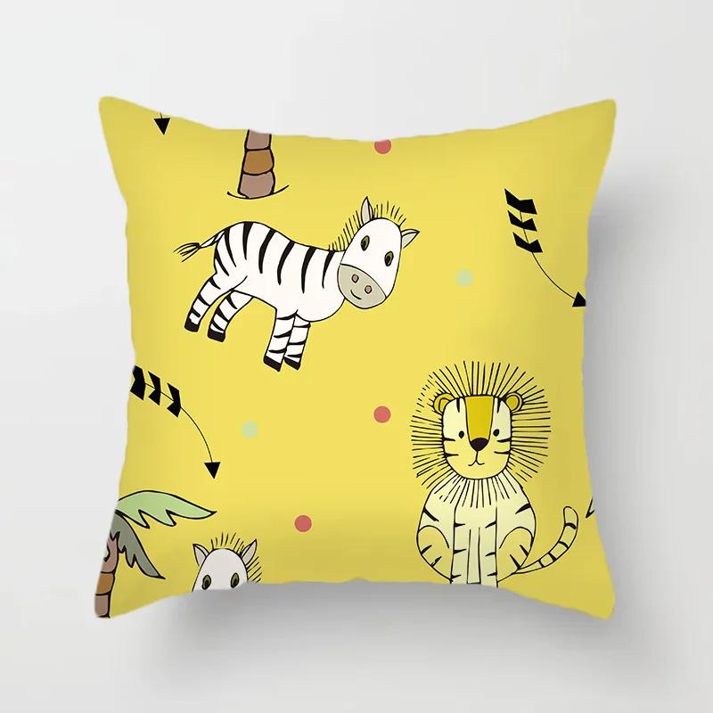 45*45cm Cute Cartoon Mermaid Dinosaur Alpaca Fox Pillowcase Sofa Office Seat Lumbar Cushion  Cover Home Decoration Pieces