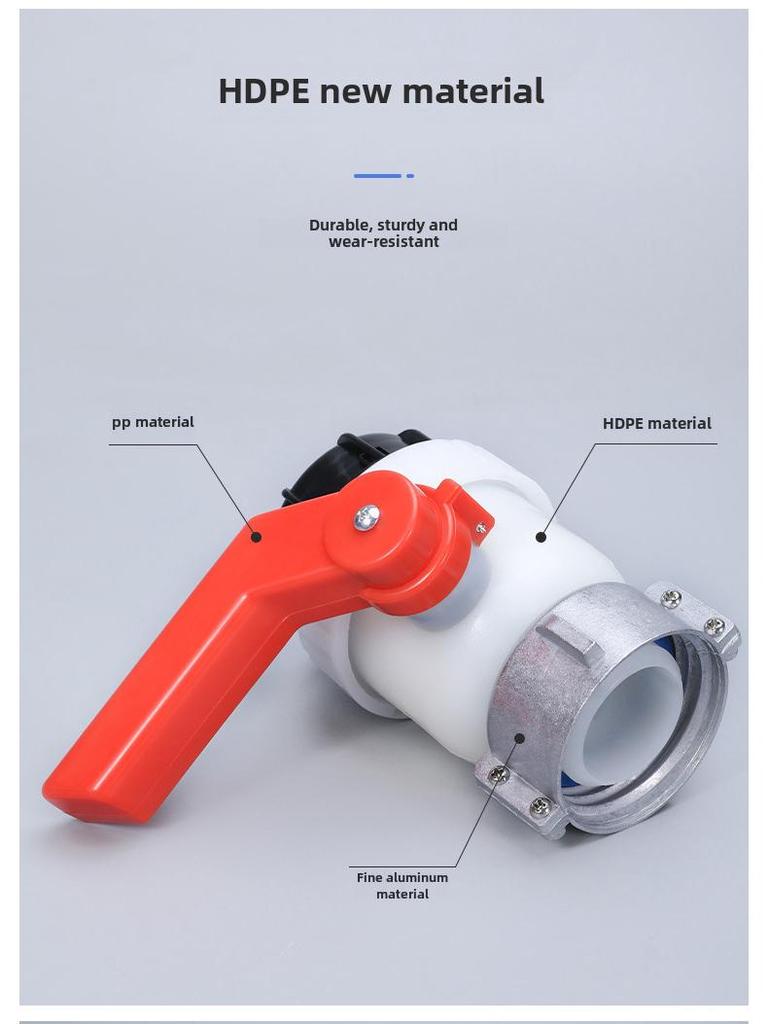 IBC 1-Ton Barrel Valve Set: Acid & Alkali Resistant Butterfly and Ball Valves, DN50, for Plastic Barrel Discharge.