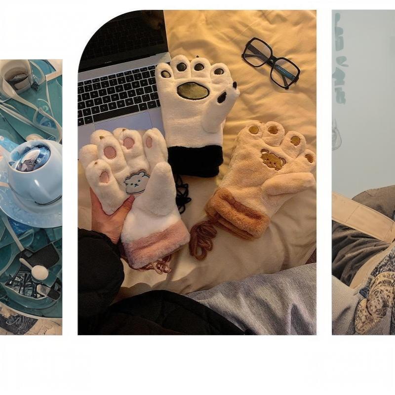 Cute Plush Thick Bear Paw Warm Gloves Claw Paw Plush Mittens Women Jk Gloves Winter Outdoor Cosplay Gloves Couple Accessories