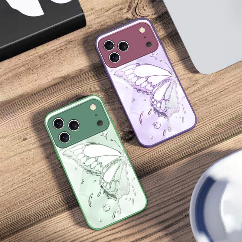 Butterfly of Ice Crystals For iPhone 17 Air 16 E 15 14 13 Plus 12 Mini 11 17 Pro Max XR Xs Max 16E 7 8 Tempered Glass Phone Case