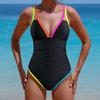 Women S Deep V Neck Sleeveless One Piece Swimsuit With Tie Side Solid Color Contrast Binding