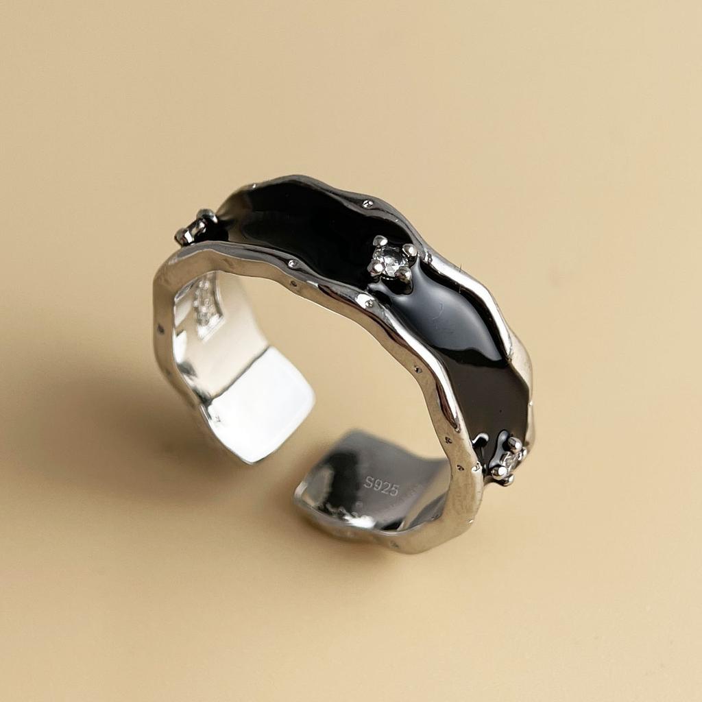 Xiaomi BF CLUB 925 Sterling Silver Ring For Women Jewelry Narrow Finger Open Black Star Handmade Ring Allergy For Party Birthday Gift