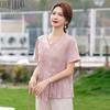 Qiufuro Elegant Floral Short Sleeve Summer Tops and Sets for Middle-Aged Women