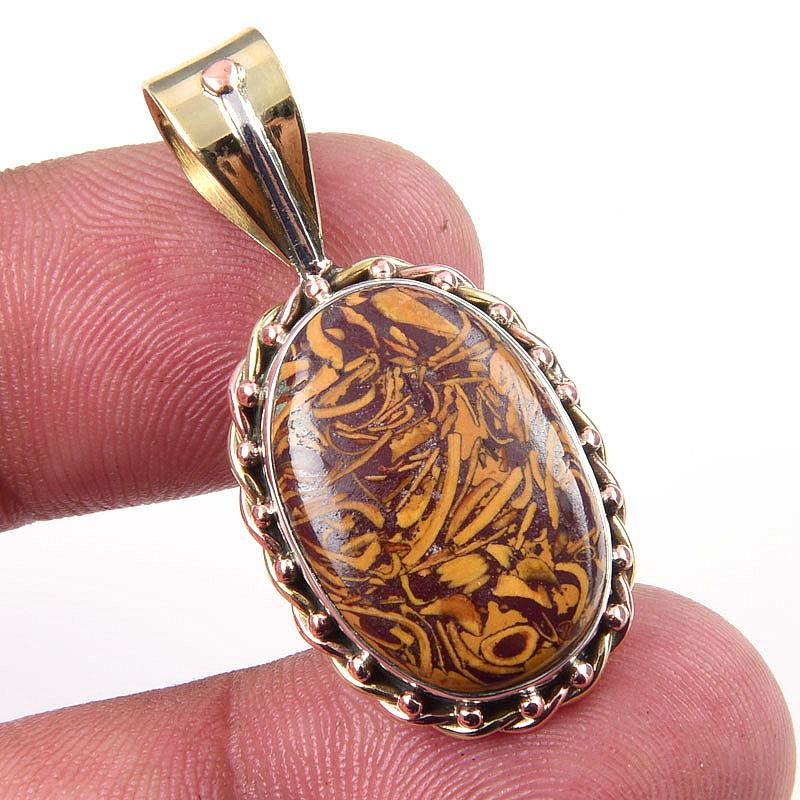 

Natural Maryam Jasper 925 Solid Sterling Silver Gift TwoTone Pendant 1.50 q6q90