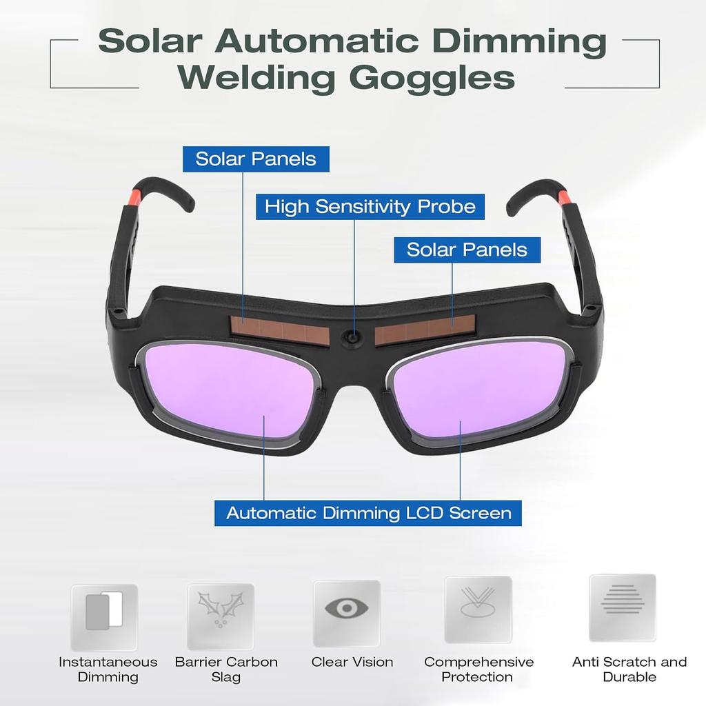 Lunettes de soudage solaires à assombrissement automatique, Lunettes de soudage à arc à l'argon à assombrissement automatique avec sonde haute sensibilité, Protection oculaire anti-buée anti-éblouissement