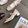 French stunning single shoes with skirt gentle Mary Jane women's shoes medium heel red small leather shoes high heels Hepburn style