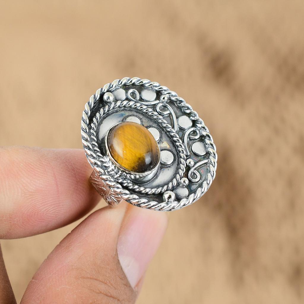 Gift For Her Natural Tiger'S Eye Multi Stone Adjustable Ring 925 Silver