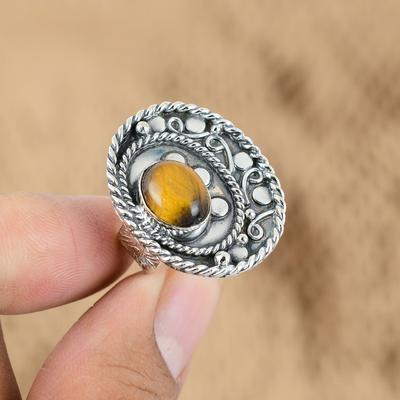 Δώρο Για Εκείνη Φυσικό Μάτι Τίγρης Δαχτυλίδι Πολλαπλών Πετρών Ρυθμιζόμενο Ασήμι 925