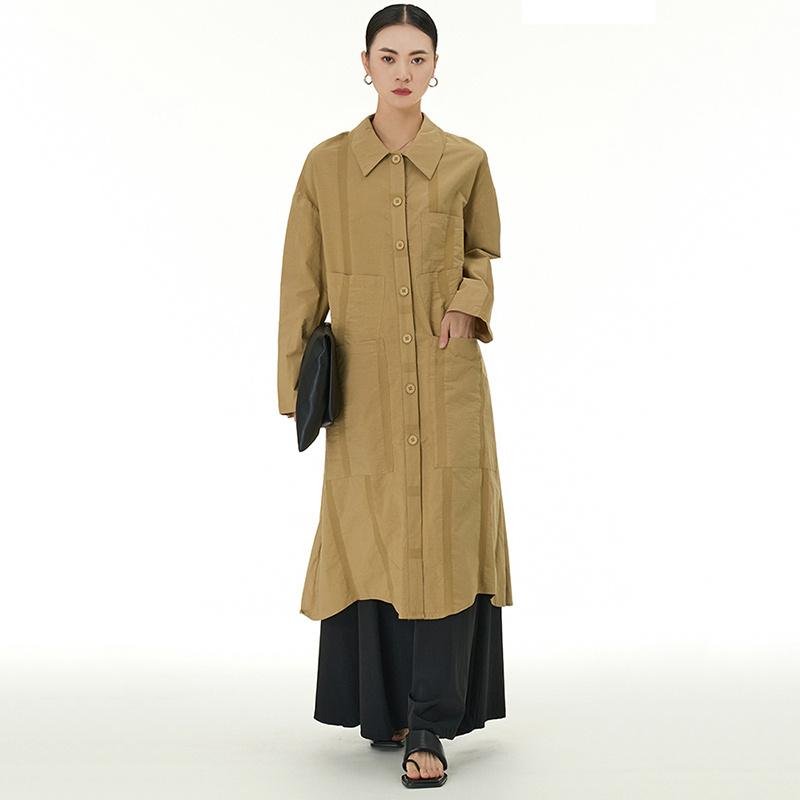 

XITAO однотонное платье трапециевидной формы, простое украшение с карманами, повседневное однобортное женское платье DMJ3854 One Size жёлтый