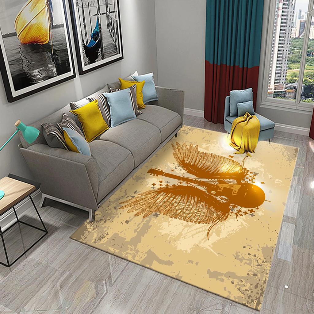 3D Water and Fire Guitar Carpet Music Enthusiast Carpets for Living Room Bedroom Decoration Kitchen Bathroom Non-slip Floor Mats