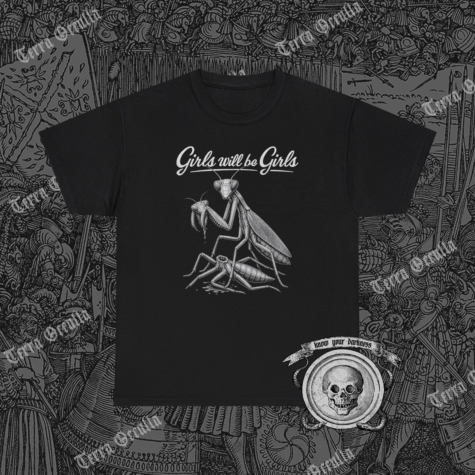Girls Will Be Girls Shirt, Funny Praying Mantis T-Shirt, Insect Lover Entomology Graphic Tee 4XL