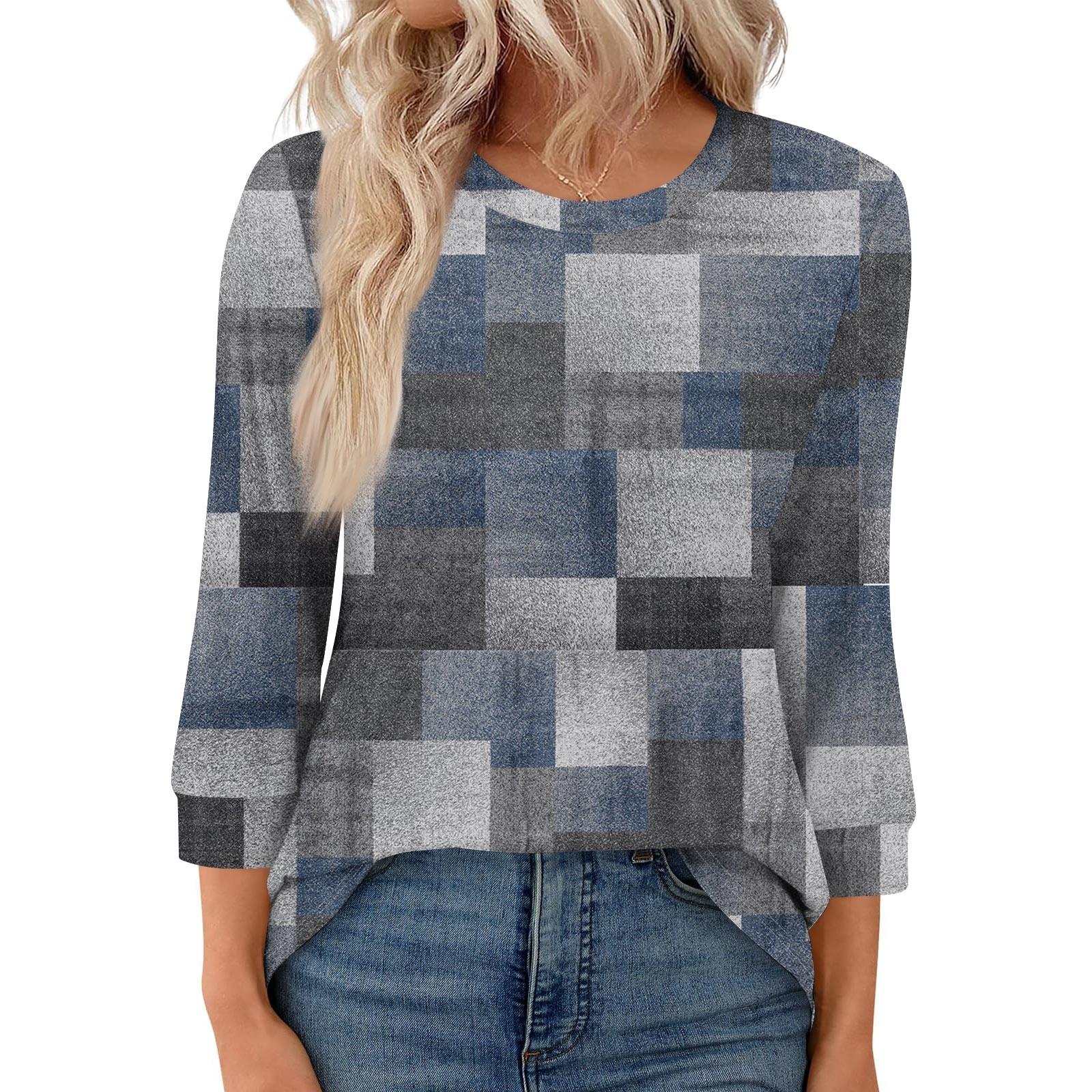 

Женская модная повседневная свободная футболка с круглым вырезом и рукавами 3/4 с принтом, женский топ XXL тёмно-синий