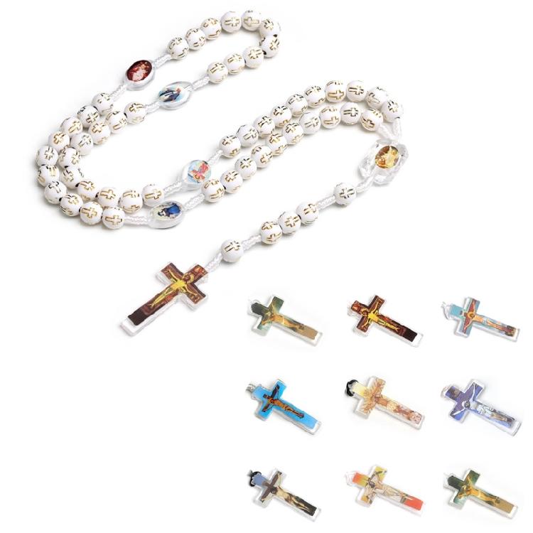 Catholic Cross Rosary Necklace Cross Pendant Beaded Necklace Religious Jewelry
