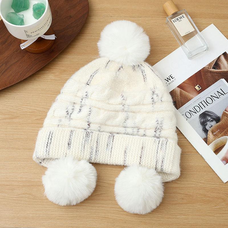 Cute Hairball Knitted Thermal Hat Women's Plush Thickened Ear Protector Wool Hat