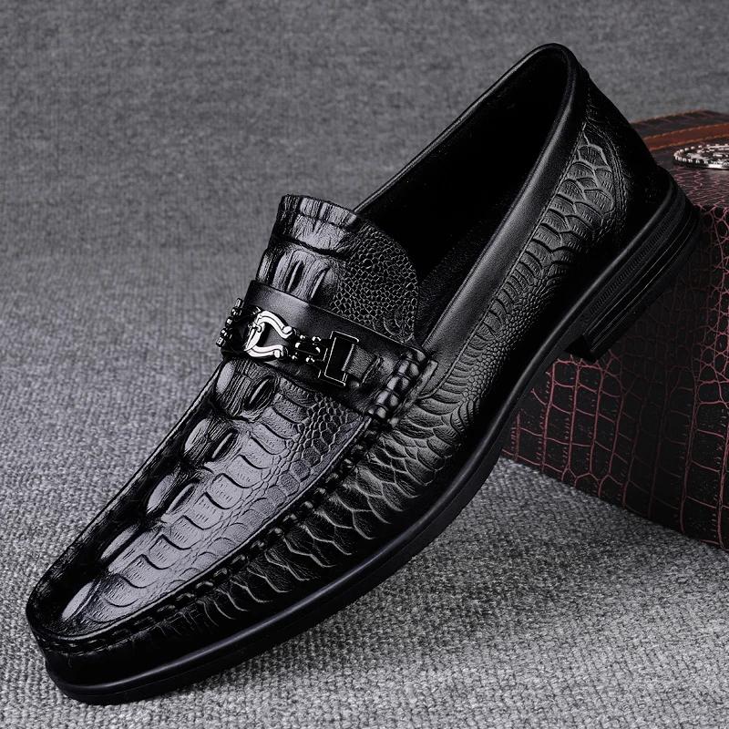 Fashion New Crocodile Pattern Summer Loafers Luxury Brand Slip on Flats Genuine Leather Dress Driving Moccasins Casual Leather Footwear