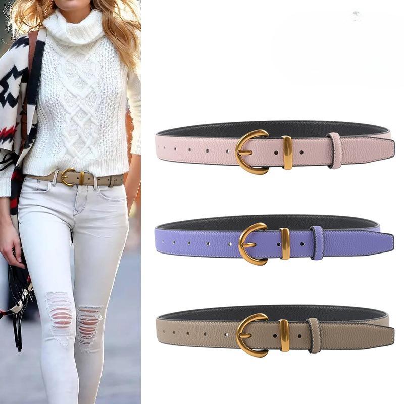 Lychee Pattern Head Layer Cowhide Genuine Leather Women's Belt Versatile Retro Belt with Jeans Casual Trousers Women