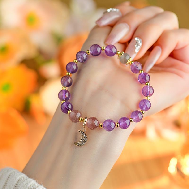

Натуральный Мечтательный Фиолетовый Аметист Клубничный Кристалл Лунный Браслет - Женская Модная Бижутерия
