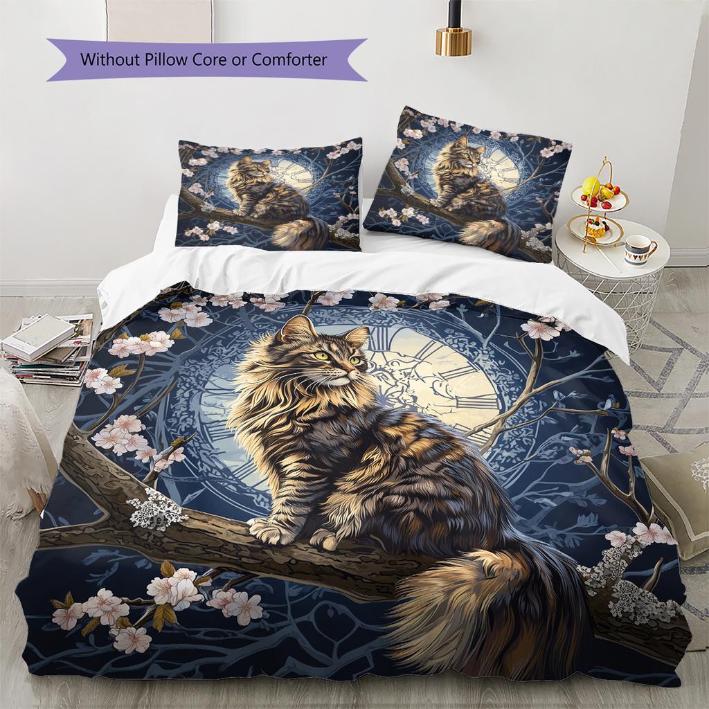 Beautiful Maine Coon Pattern Bedding Home Decoration Birthday Gift (1 * duvet cover + 2 * pillowcase, without core)