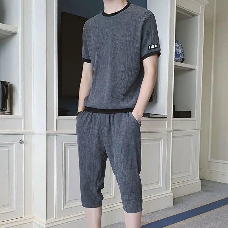 Man's Summer Loose Large Size Leisure Sports Suit Men's Short-sleeved + Pants 2-piece Suit
