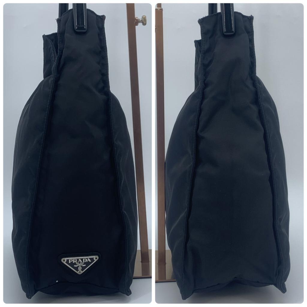 Prada Handbag Tote Shoulder Bag Tessuto Nylon Single Semi Shoulder Plastic Handle Arm Black
