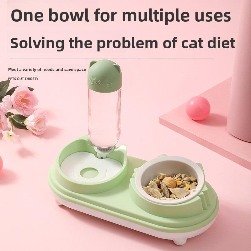 Dual-bowl Dog and Cat Automatic Drinking and Feeding Two-in-one Pet Water Bowl and Food Basin Integrated Design Feeding Bowl