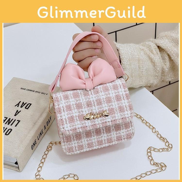 Kids Trendy Woolen Shoulder Bow Bag Chain Element Breathable Everyday Material