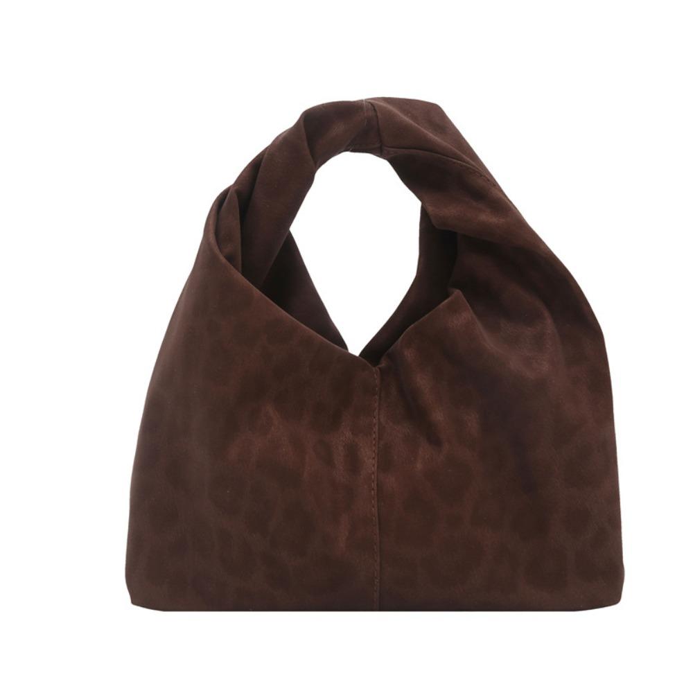 

Faux Suede Leopard Print Top Handle Bag Solid Color Korean Version Armpit Bag Casual Use коричневий