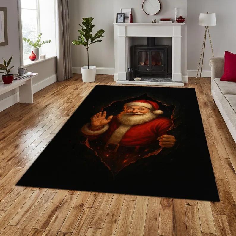Santa Claus and Reindeer Christmas Carpet Santa Claus Christmas Carpet Retro Festival Fashionable Retro Christmas Non Slip Mat