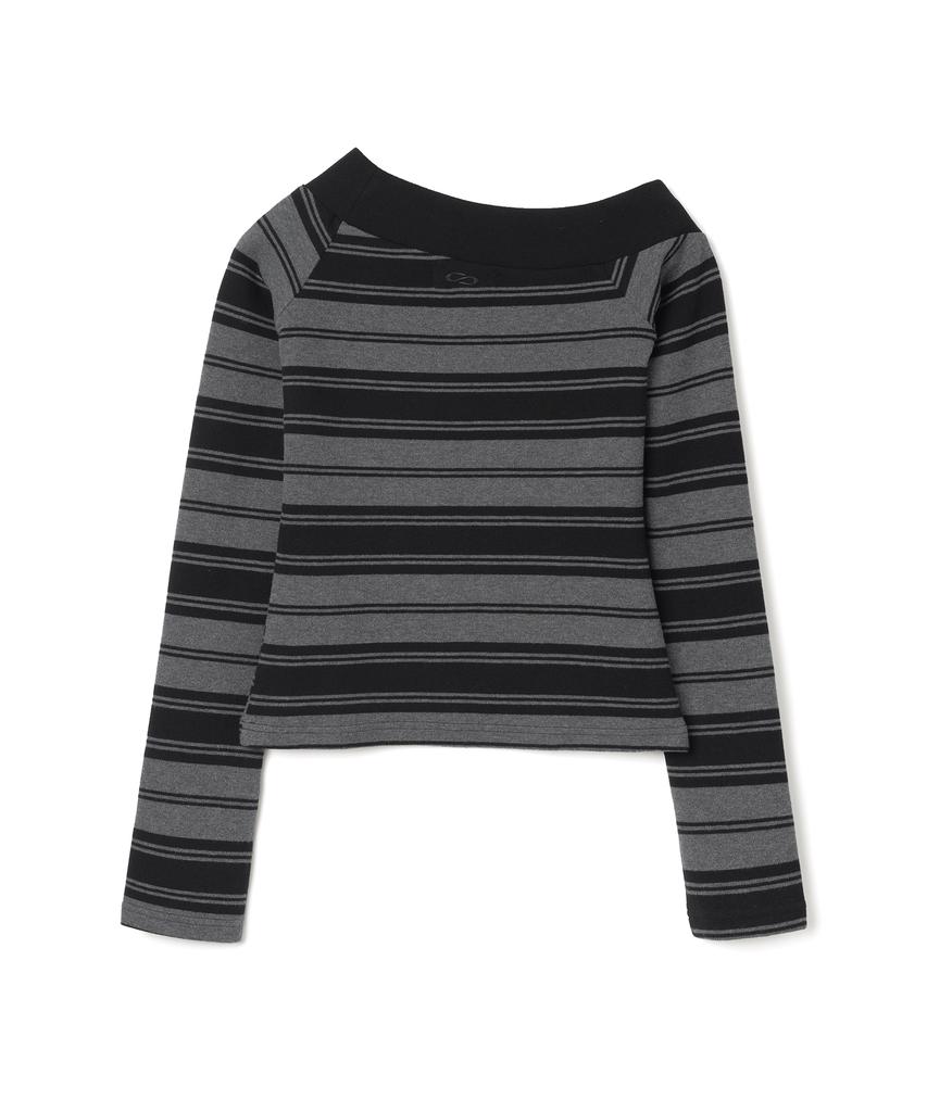 MILLO WOMEN One-Shoulder Striped T-Shirt [Charcoal Gray]