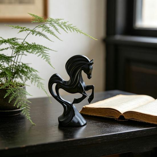 3D-Printed Prancing Horse Ornament for Success with Streamlined Stable Base Abstract European Artistic Decoration for Office or Living Room