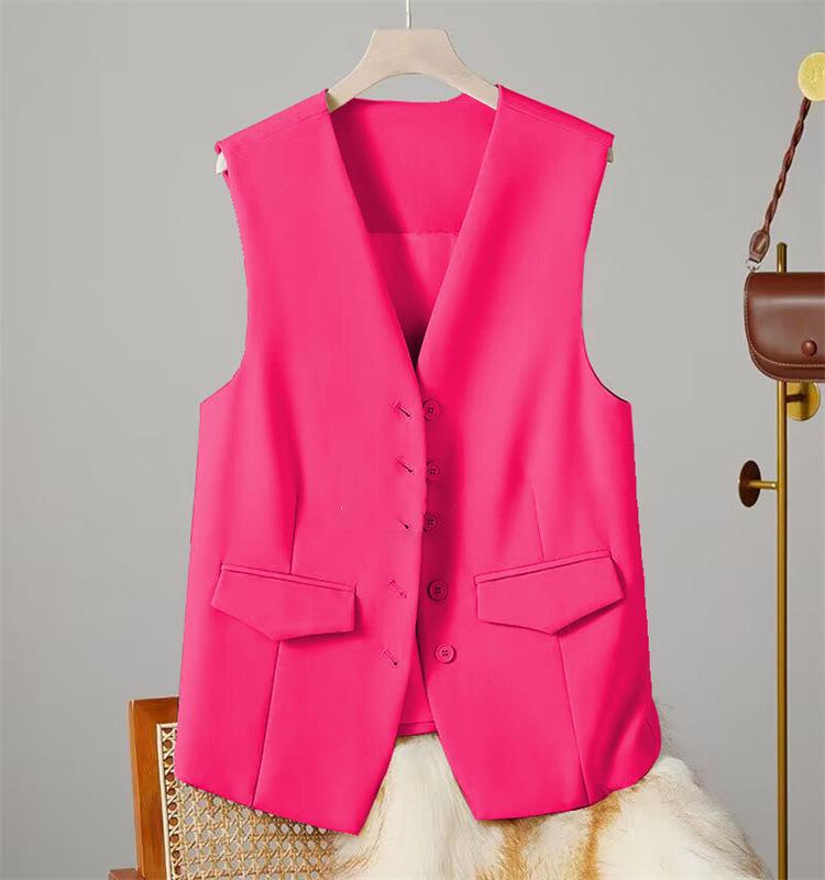 2025 Spring V-neck Loose Solid Color Sleeveless Jacket & Cardigan Vest
