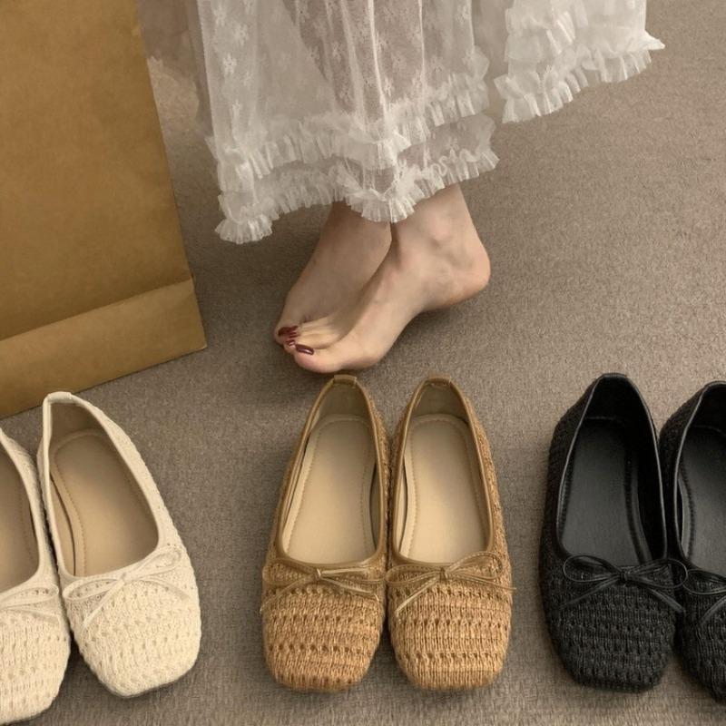 Women's Flats Fashion Ballet Flat Shoes Square Head Shallow Mouth Single Shoe New Breathable Casual Single Shoes for Women Flats