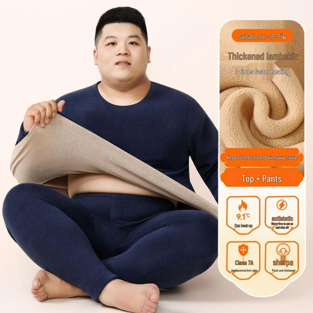 Herren Übergröße Extra Warmes Fleecegefüttertes Unterwäscheset für Herbst und Winter