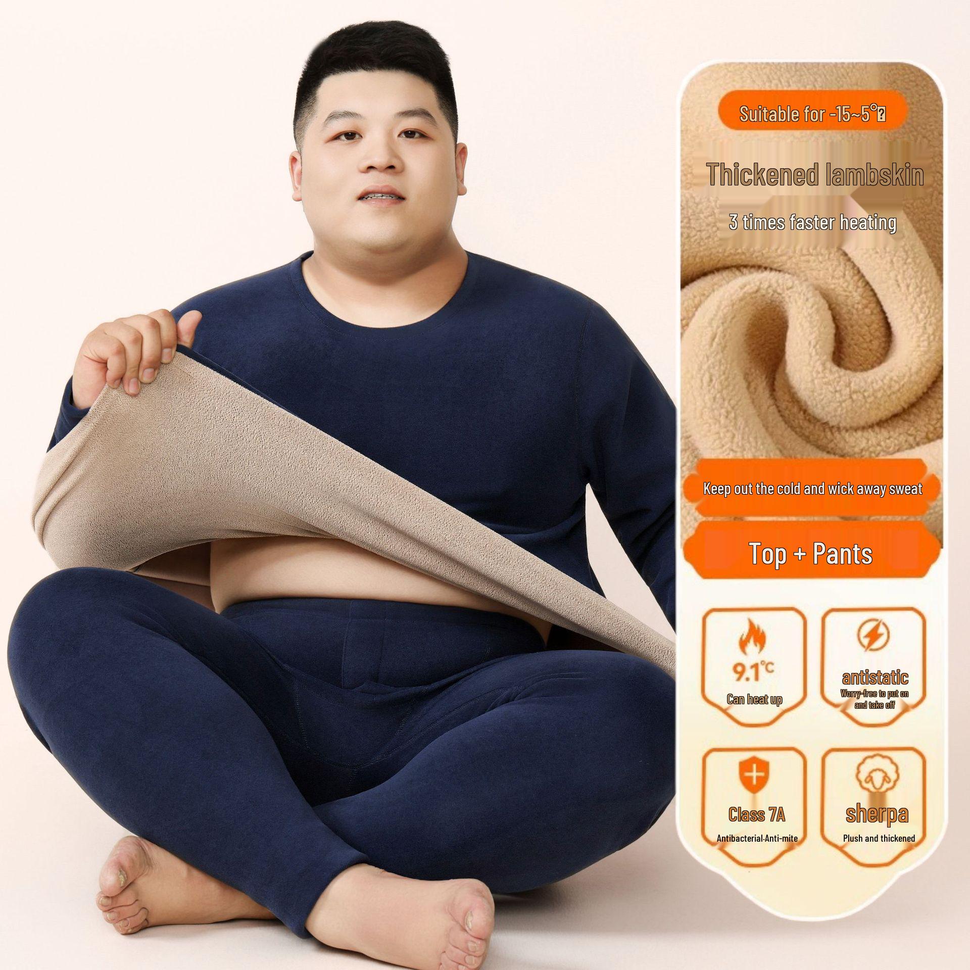 

Чоловічий та жіночий надтеплий комплект великих розмірів на флісовій підкладці для пар - Товста білизна з овечої вовни для холодної погоди XXL