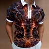Trendy Abstract Graphic Zip Collar Short Sleeve Polo Shirt, Fashionable Casual Top