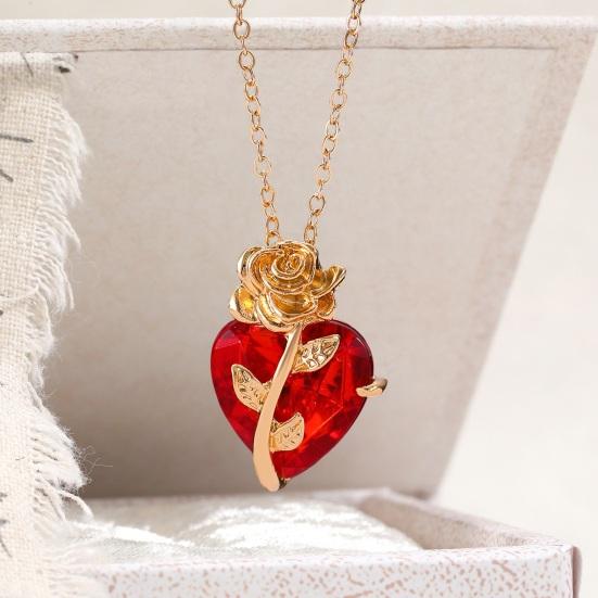 Women Necklace Rose Heart Pendant Retro Adjustable Length Rhinestone Polished Clavicle Necklace Everyday Wear Weddings Parties Neck Jewelry