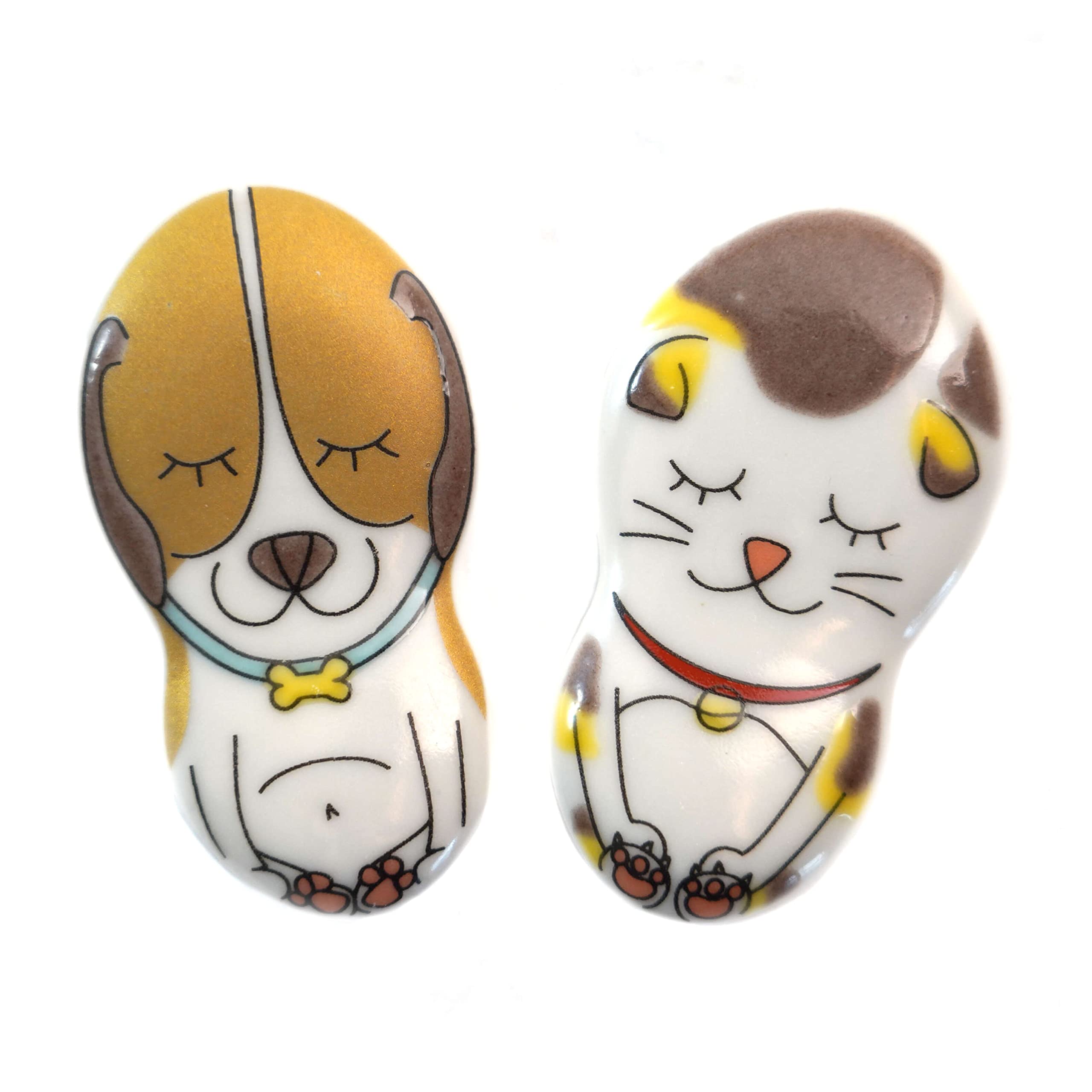 

Tubbies Chopstick Rests Kutani Ware Cute Healing Animal Set Dog and Cat Pair 2-Piece