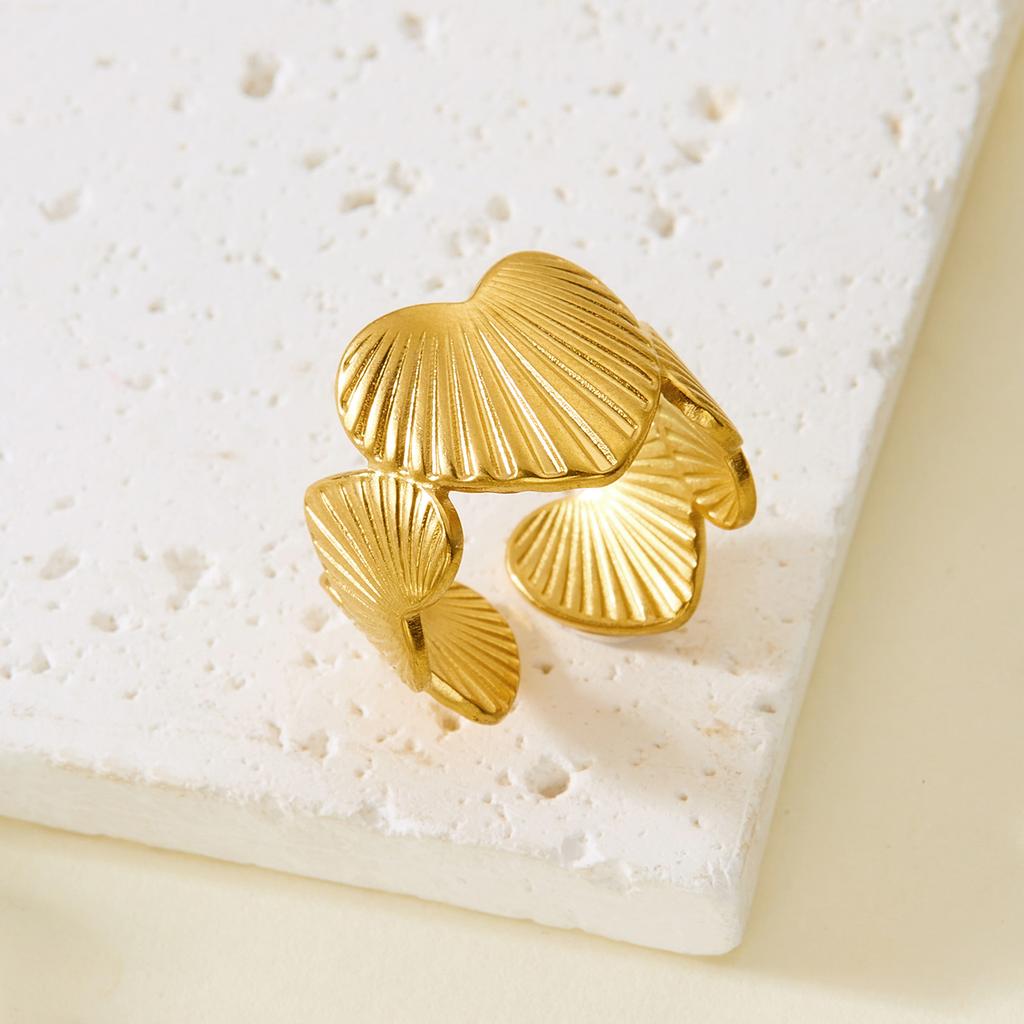 Stainless Steel Shell Rings For Women Vintage Gold Color Starfish Conch Adjustable Finger Ring Summer Ocean Beach Party Jewelry