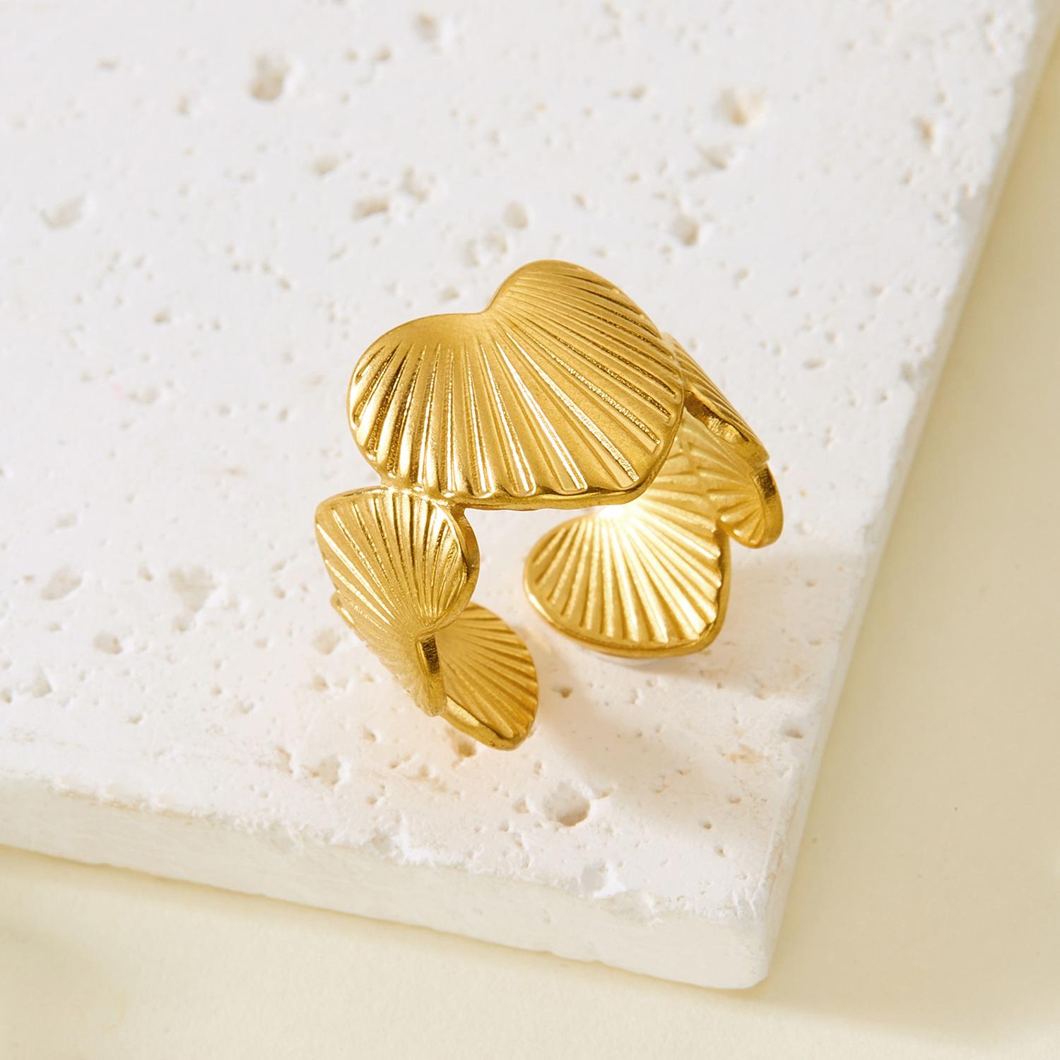 

Stainless Steel Shell Starfish Rings For Women Men Vintage Gold Color Flower Geometric Adjustable Ring Summer Beach Jewelry Gift