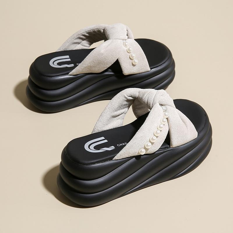 2025 with Skirt Style with Pearl Cross New Fairy Fashion French Sandals Platform Cool Slippers Female Summer Wear