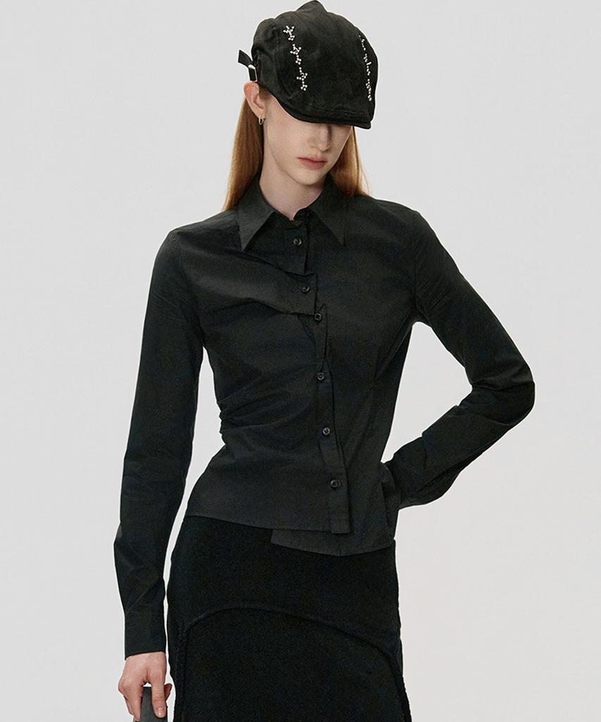 KIMZISU Unbalanced Drape Shirt_Black