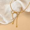 eManco Stainless Steel Bow Necklace Tarnish Free Fashion Zircon for Women High Quality Accessories Gift