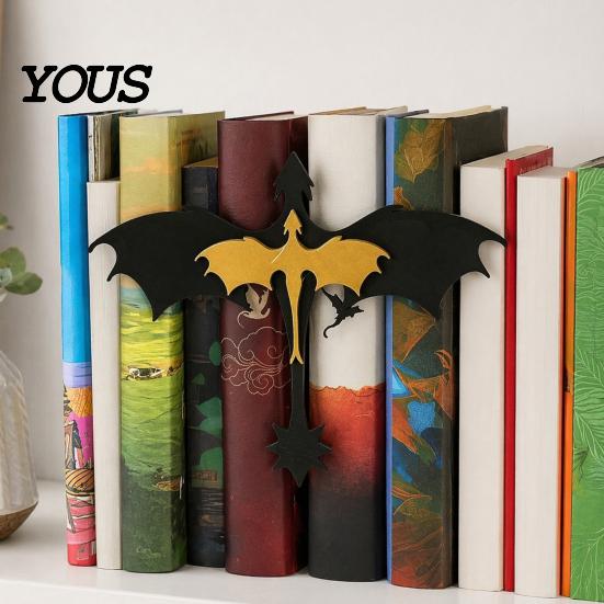 Heavy Duty Book Support Double Dragon Bookends, Vintage Fantasy Flying Bookshelf Decor, Stable Decorative Shelf Accents Sculpture Stopper for Shelves,
