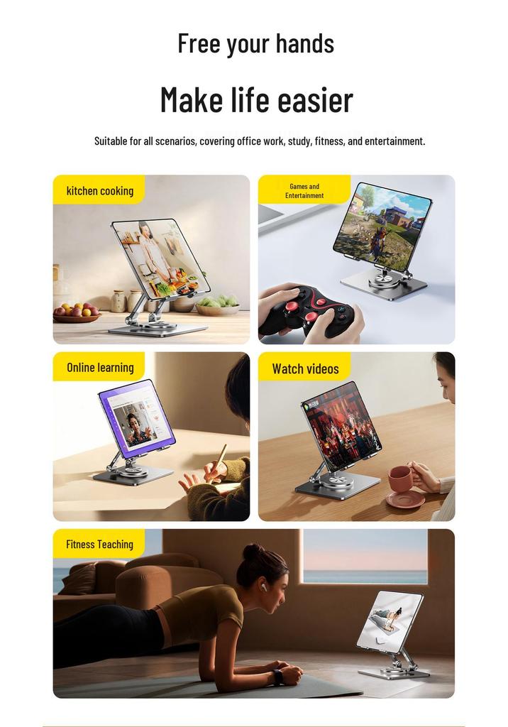 360° Rotating Tablet Stand for iPad, Phones, and Gaming Tablets