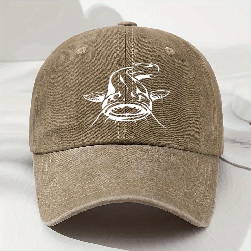 1 Weißer Fischdruck Used Baseballkappe Lässig Gebogener Schirm Weiches Oberteil Hut Outdoor Verstellbare Größe Sport Visier Modisch