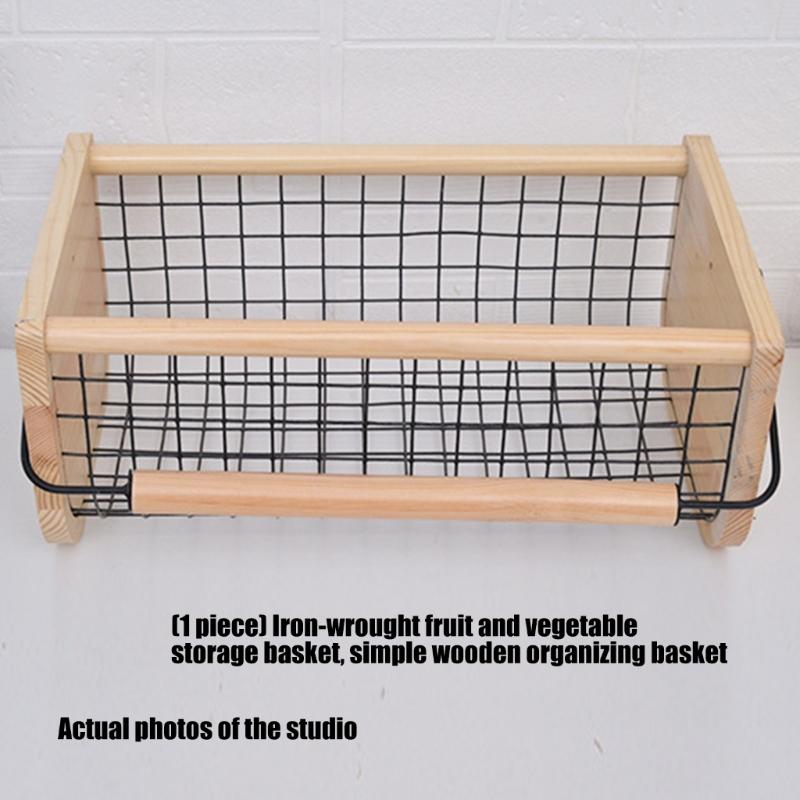 Large Capacity Fruit Vegetable Storage Basket with Wood Handle For Produce Collection And Home Organization 41x23x18cm