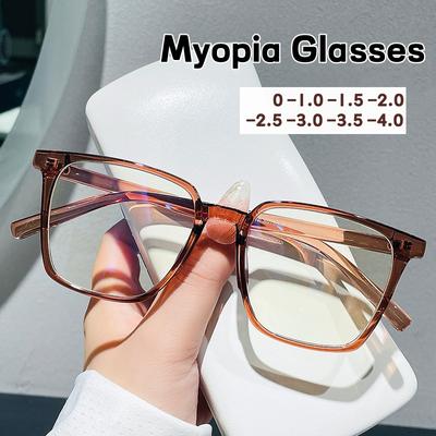 Fashion Anti Blue Light Myopia Glasses Square Frame Women Short Sighted Eyeglasses Prescription Eyeglasse-1.0-1.5-2.0-2.5To -4.0